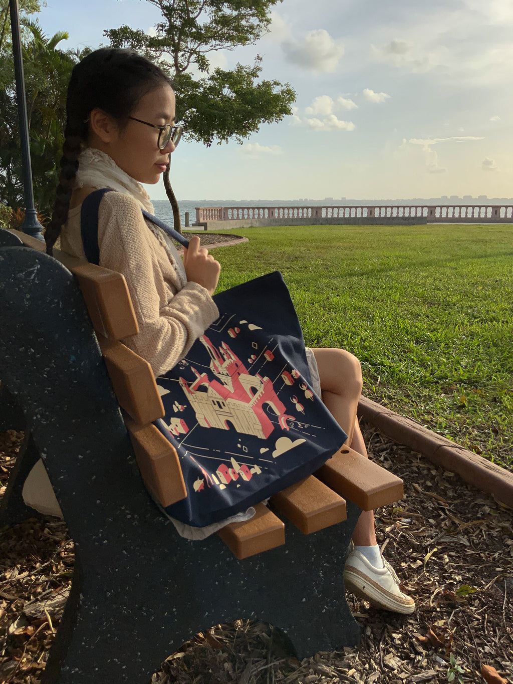 Navy Castle Tote Bag