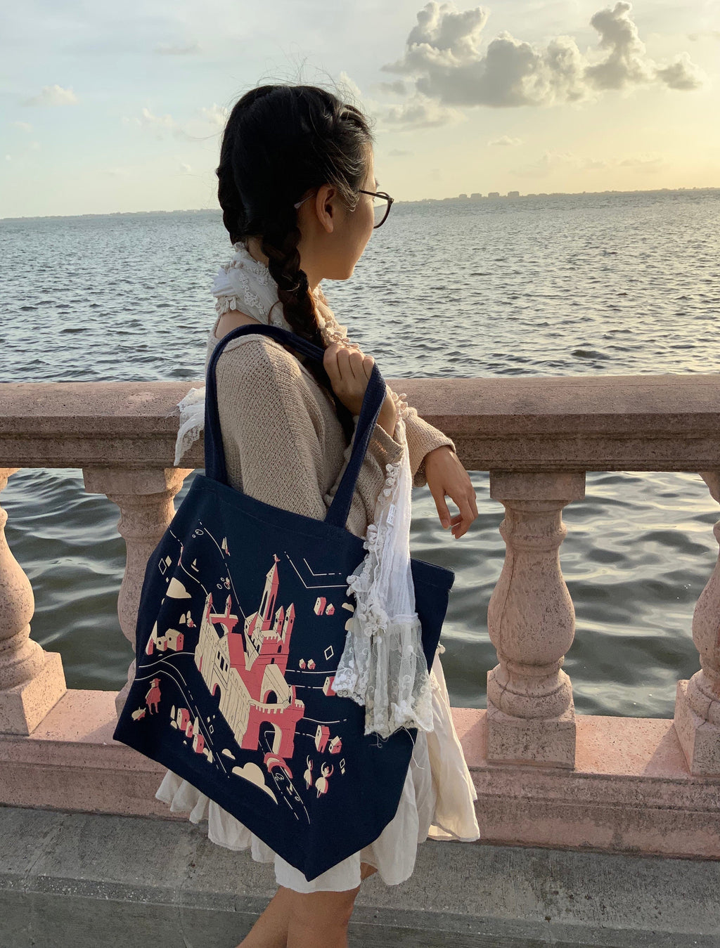 Navy Castle Tote Bag