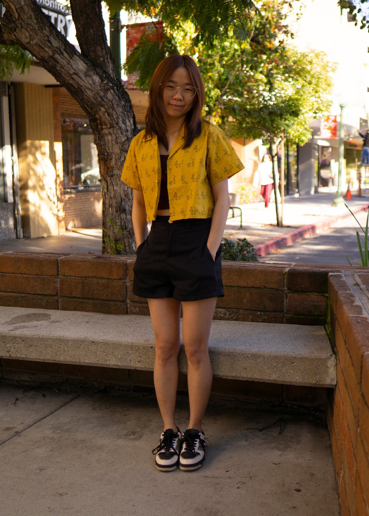 Yellow Cropped Button Up Shirt Origami Pattern