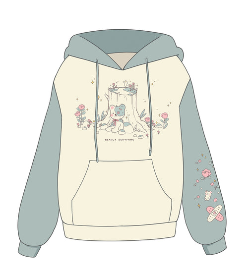 Bearly Surviving Embroidered Color Block Hoodie