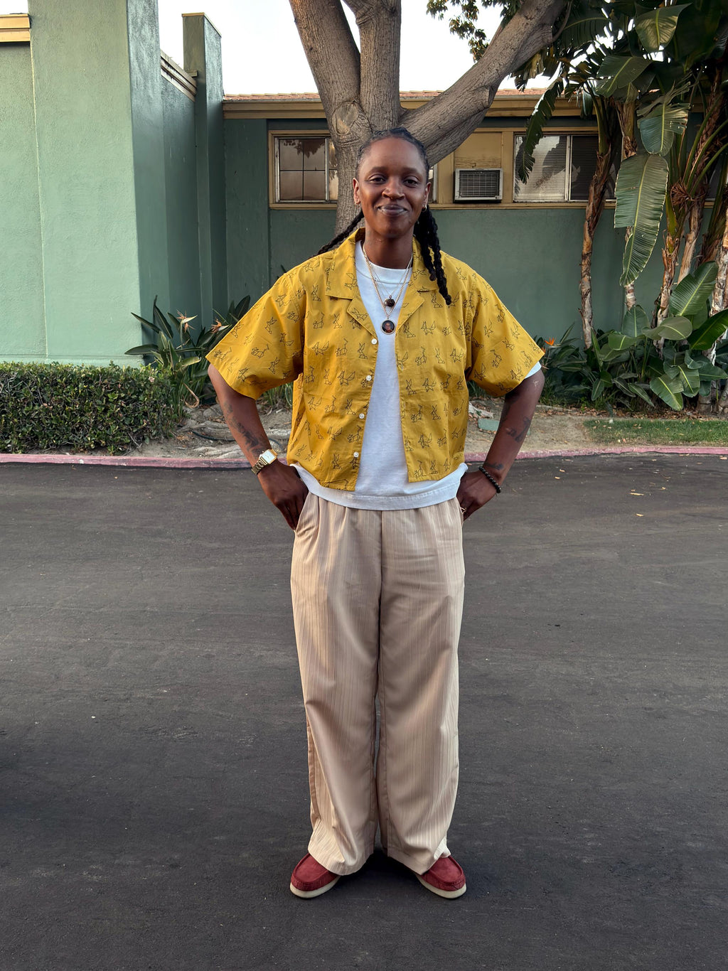 Yellow Cropped Button Up Shirt Origami Pattern