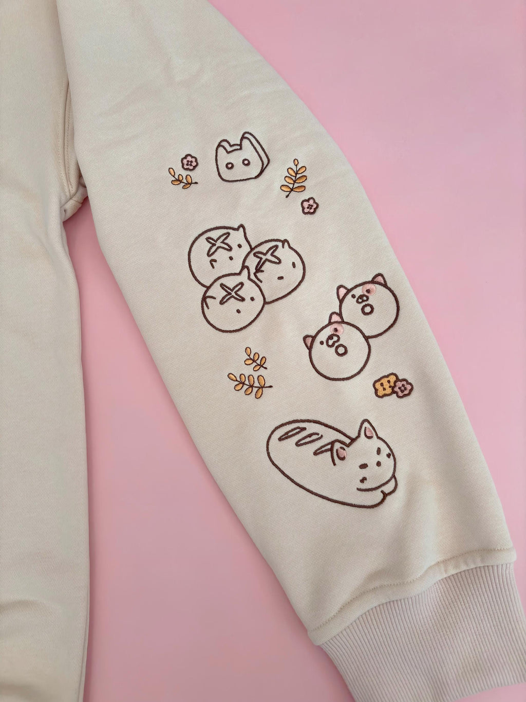 Cat Bread Embroidered Color Block Sweater