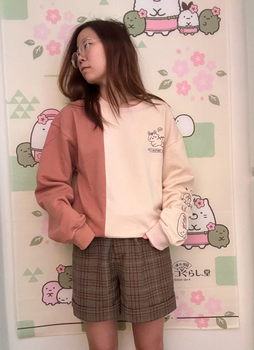Cat Bread Embroidered Color Block Sweater