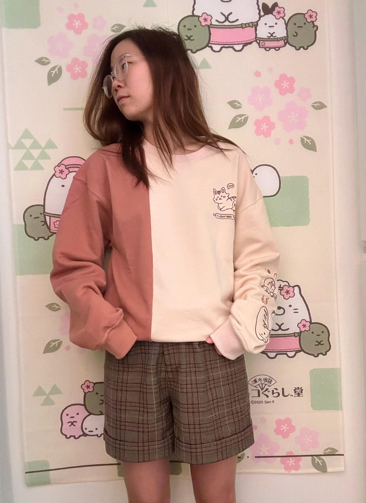 Cat Bread Embroidered Color Block Sweater
