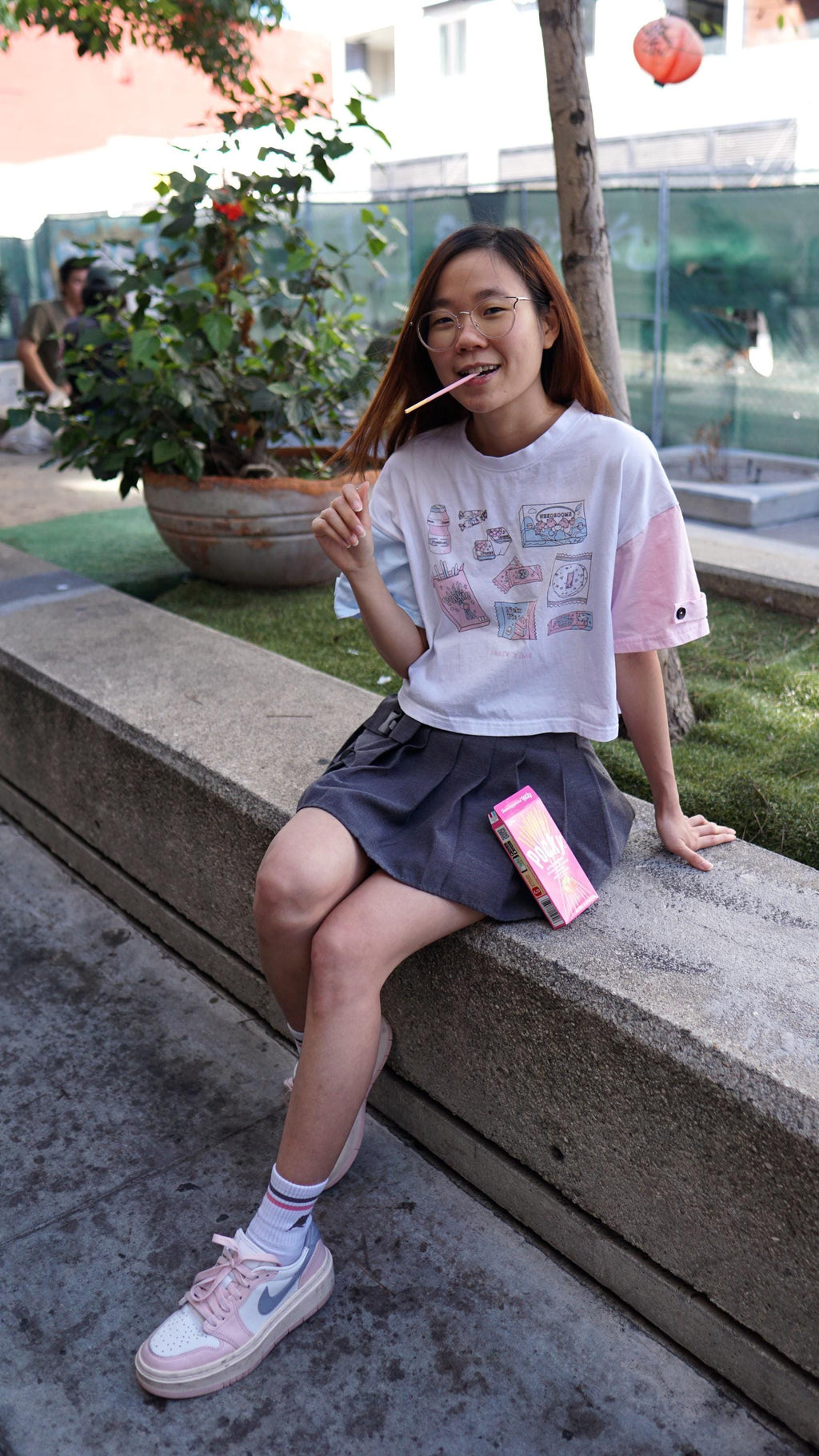 Asian Snack Crop Color Block Shirt