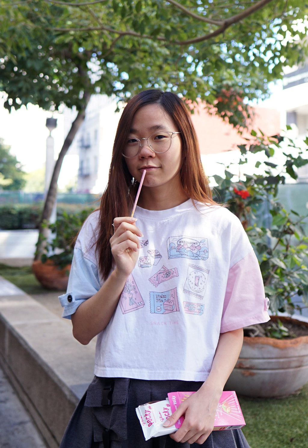 Asian Snack Crop Color Block Shirt