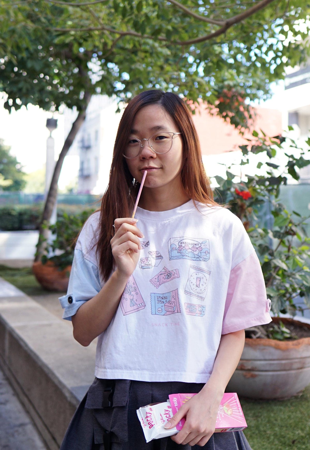 Asian Snack Crop Color Block Shirt