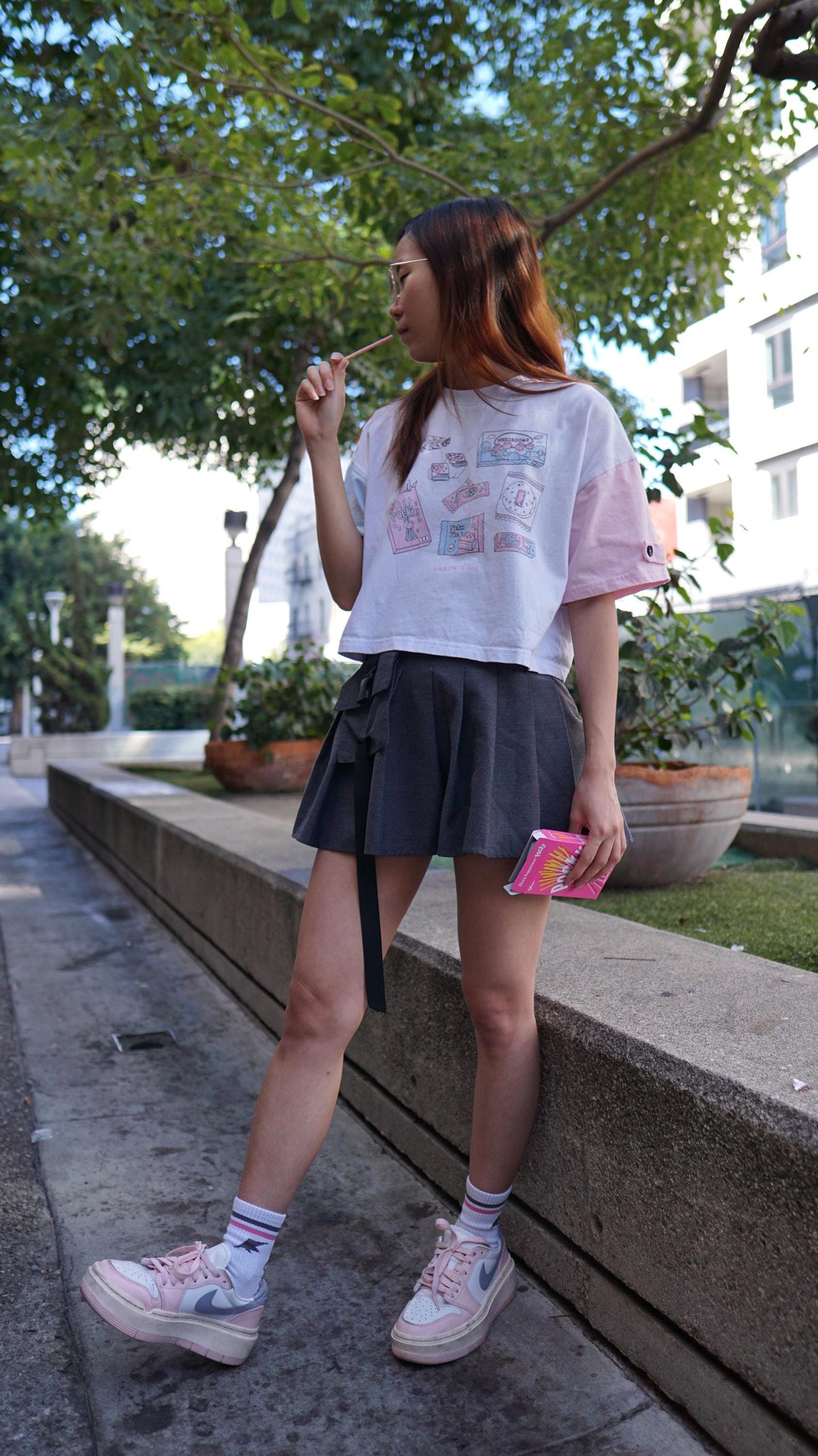 Asian Snack Crop Color Block Shirt