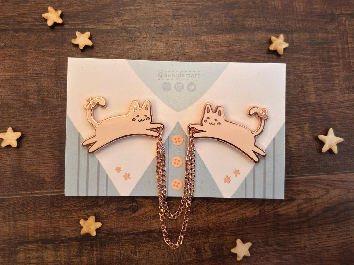 Cat Collar Enamel Pins with Chains