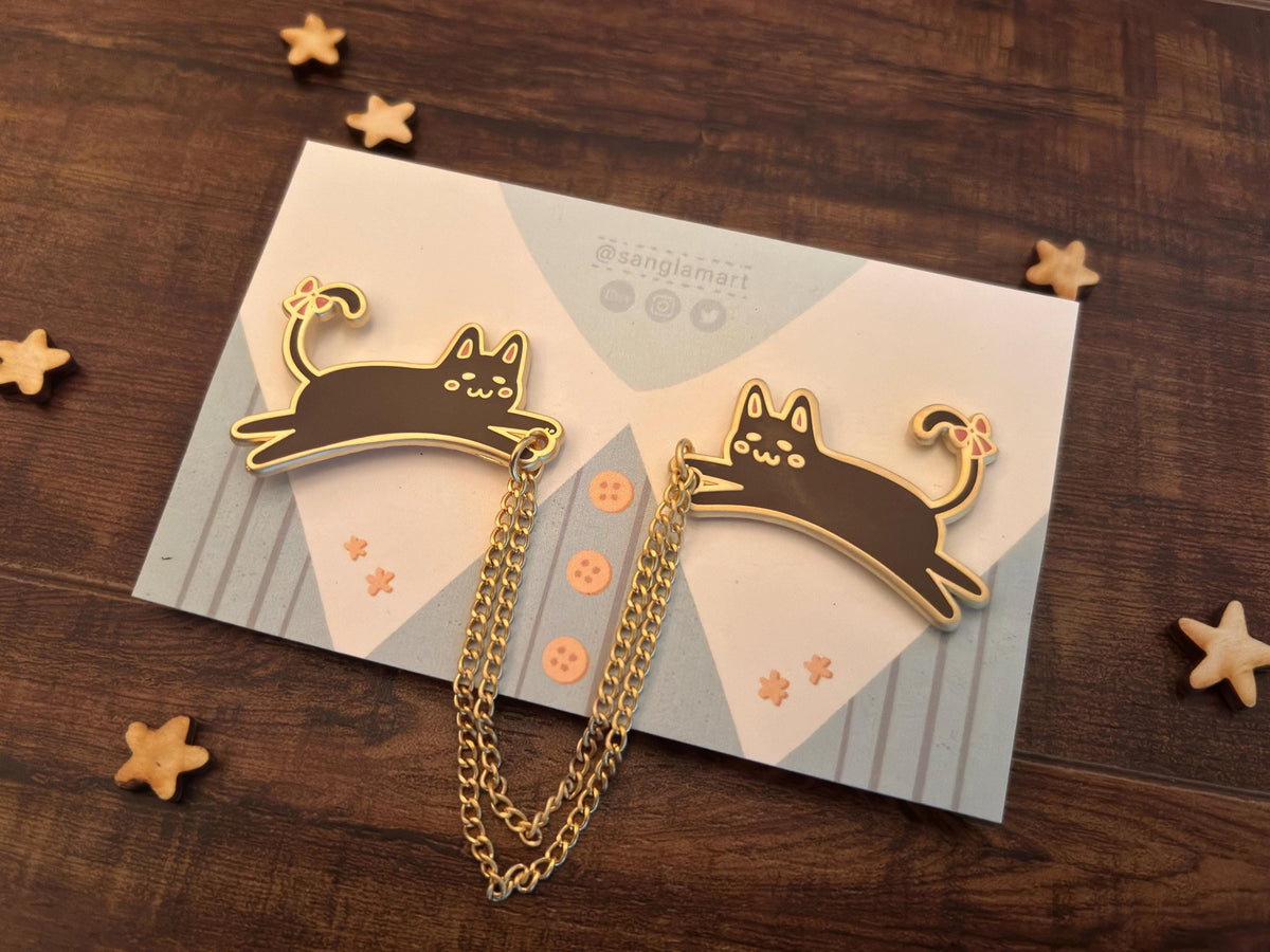 Cat Collar Enamel Pins with Chains